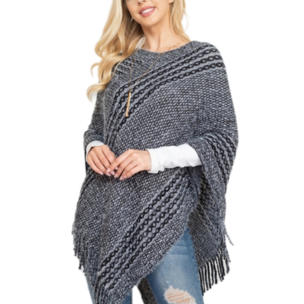 Poncho Sweater With Fringe